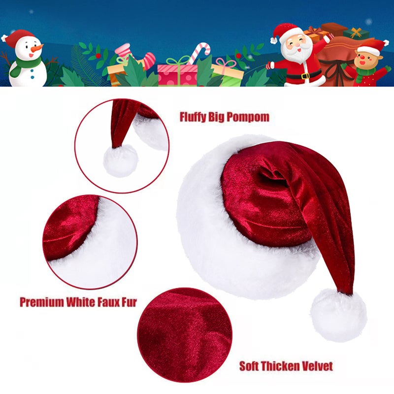 Eoocan Santa Hat  Santa Hat for Kids  Unisex Velvet Comfort Wine Red Christmas Hats Extra Thicken Classic Plush for Christmas New Year Festive Holiday Party Supplies - Image 3